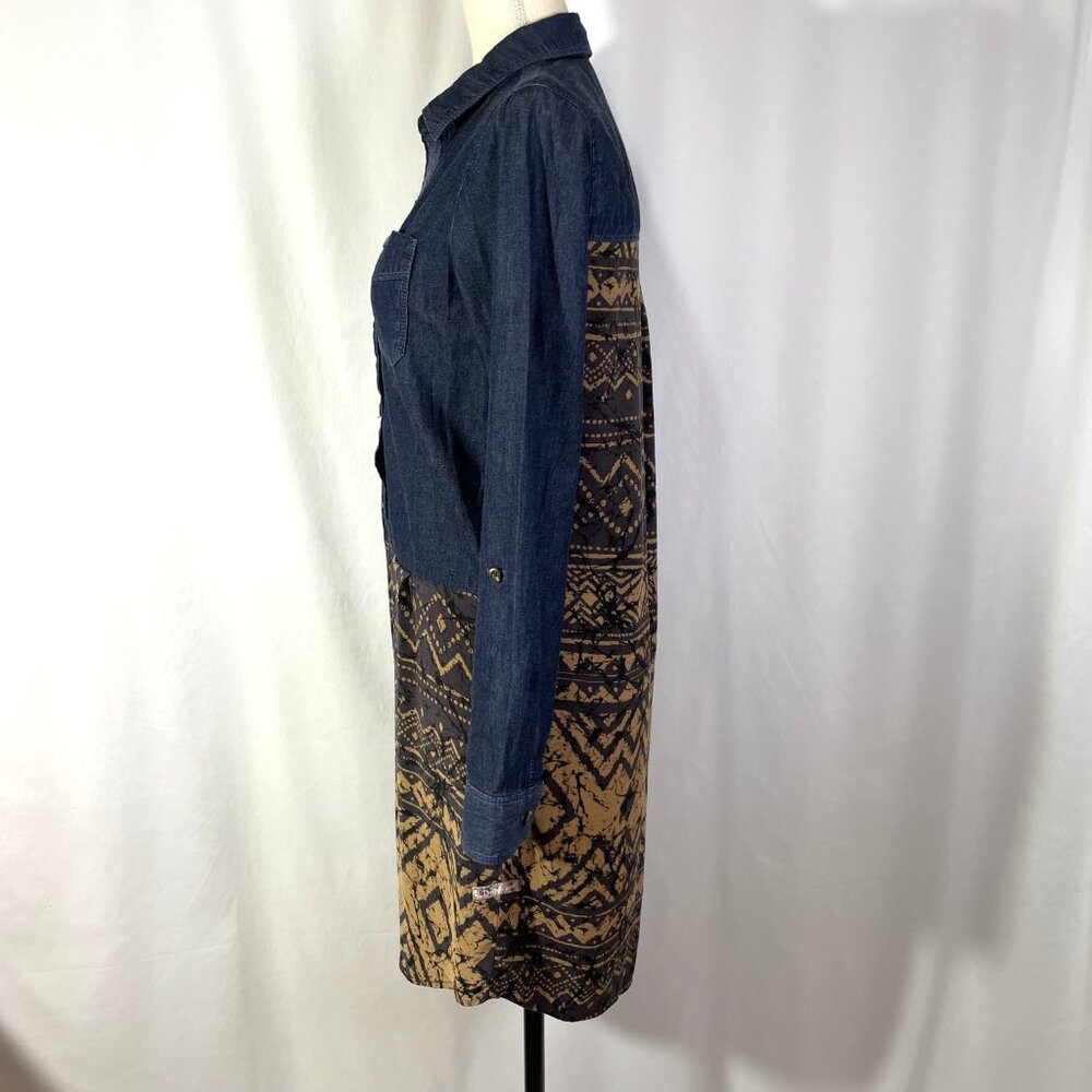 Thursday Island Denim Batik Dress Lightweight Drop Waist Rollup Sleeves Size S - Picture 6 of 15